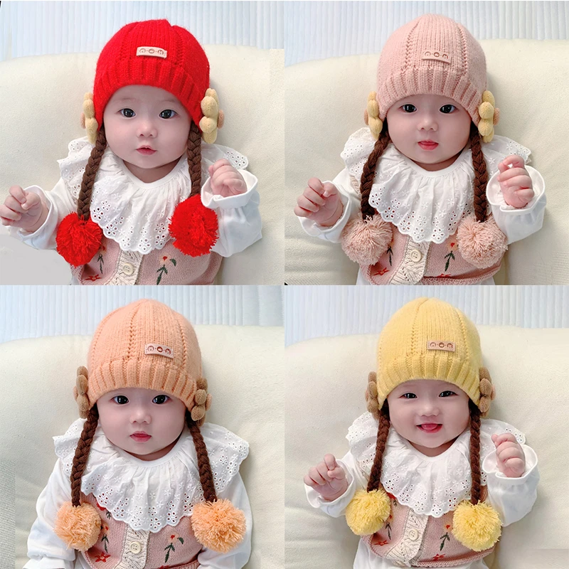宝宝帽子冬季保暖护耳假发毛线针织可爱婴幼儿超萌加厚套头男女潮