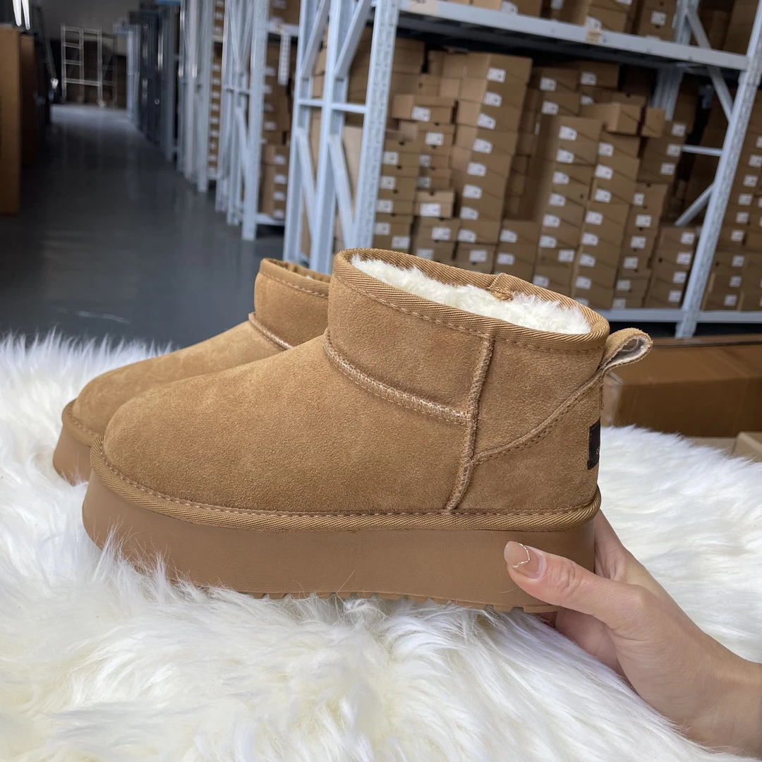 5cm厚底【真皮】雪地靴女冬季防滑小个子保暖雪地靴加绒棉鞋面包鞋