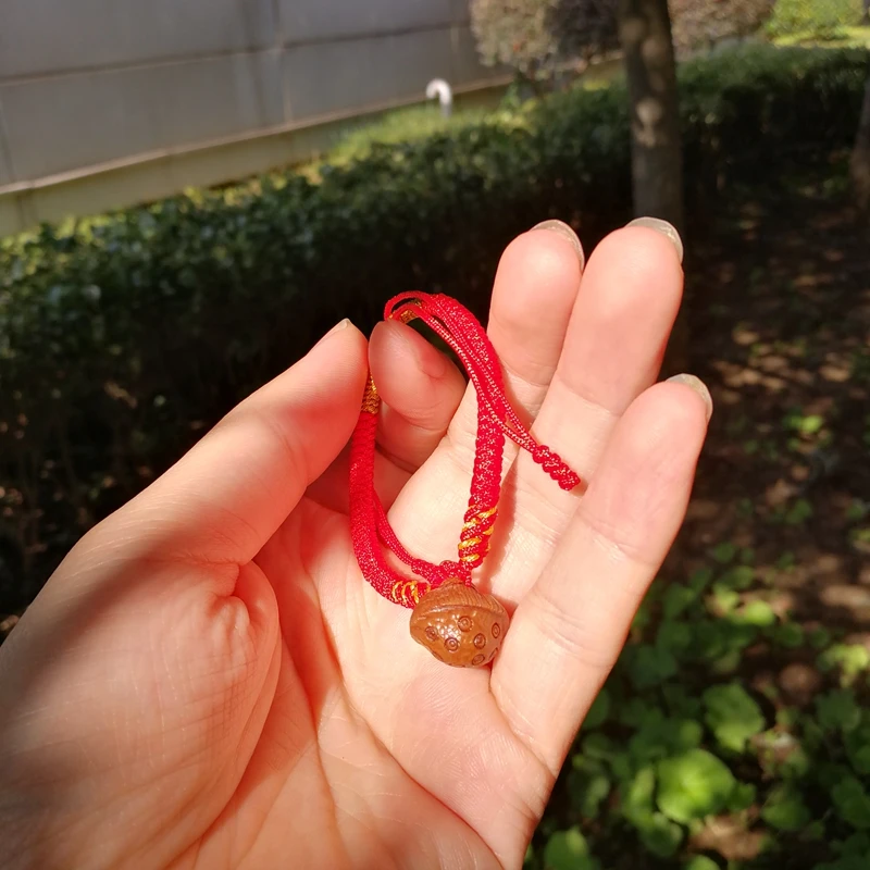 宝宝百天礼物桃核桃胡雕刻莲蓬桃篮手链脚绳手工雕刻红绳编织节日