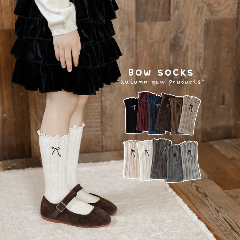 女童袜子春秋儿童中筒袜韩系蝴蝶结小腿袜秋季洋气女孩宝宝堆堆袜