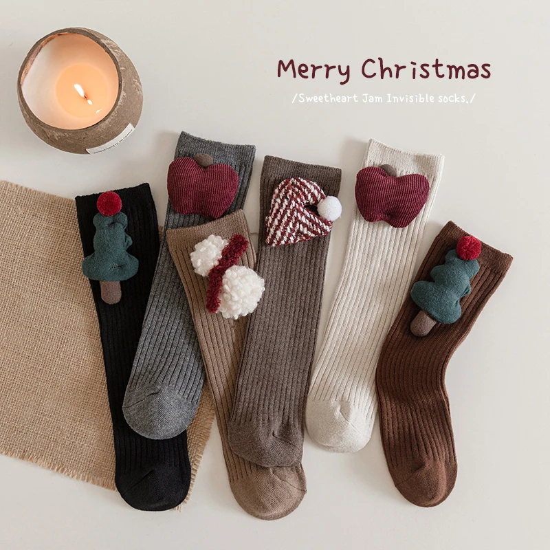 YM629-圣诞系列羊毛袜儿童圣诞袜秋冬加厚中筒袜韩版可爱宝宝长筒