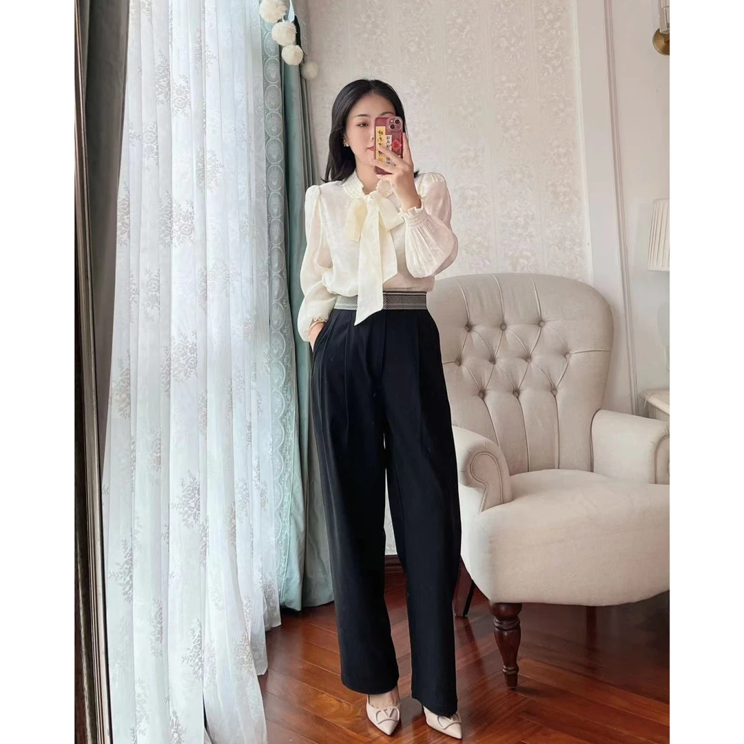 【Zoe轻奢】入店必买 · 腿精 织带拼接褶皱阔腿显瘦休闲裤HY23725