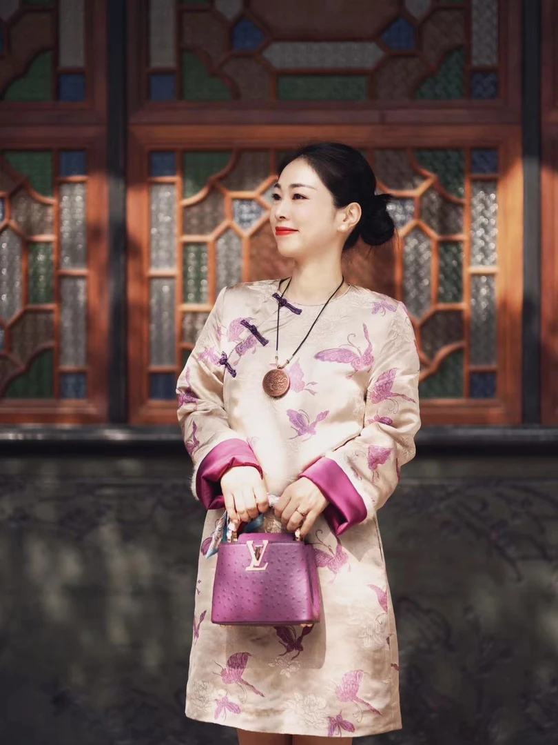 【Zoe轻奢】特 梦蝶·新中式桑蚕丝牡丹蝴蝶烧花夹棉连衣裙2301101