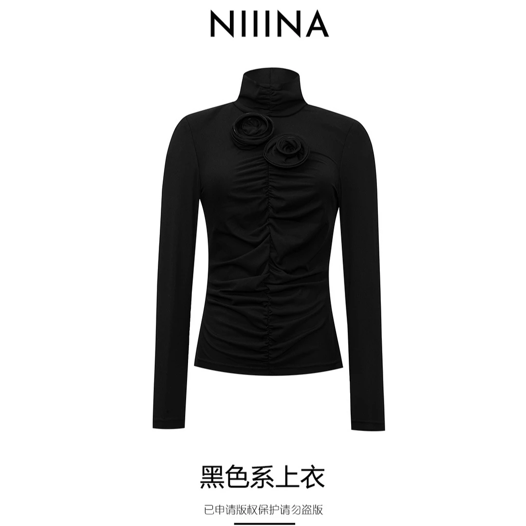 NIIINA设计师上衣黑色显瘦长袖运动修身3537H