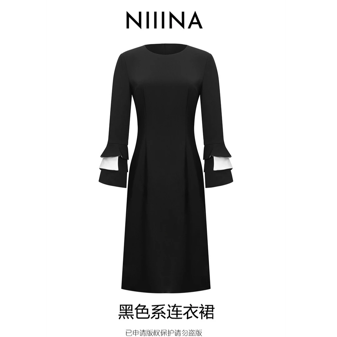 NIIINA设计师黑白撞色连衣裙8577-1
