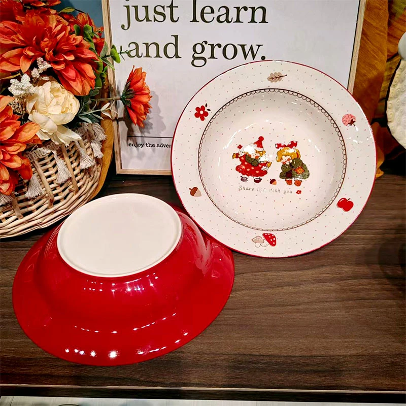 丹麦女孩9寸意面盘草帽盘圣诞节可爱女生大汤盘家用高颜值陶瓷盘