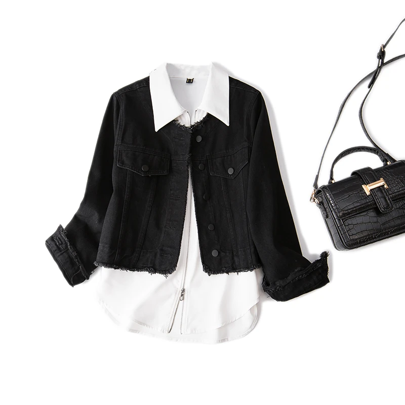 清61001+65012大码女装2025春季新款休闲纯色百搭短款外套两件套