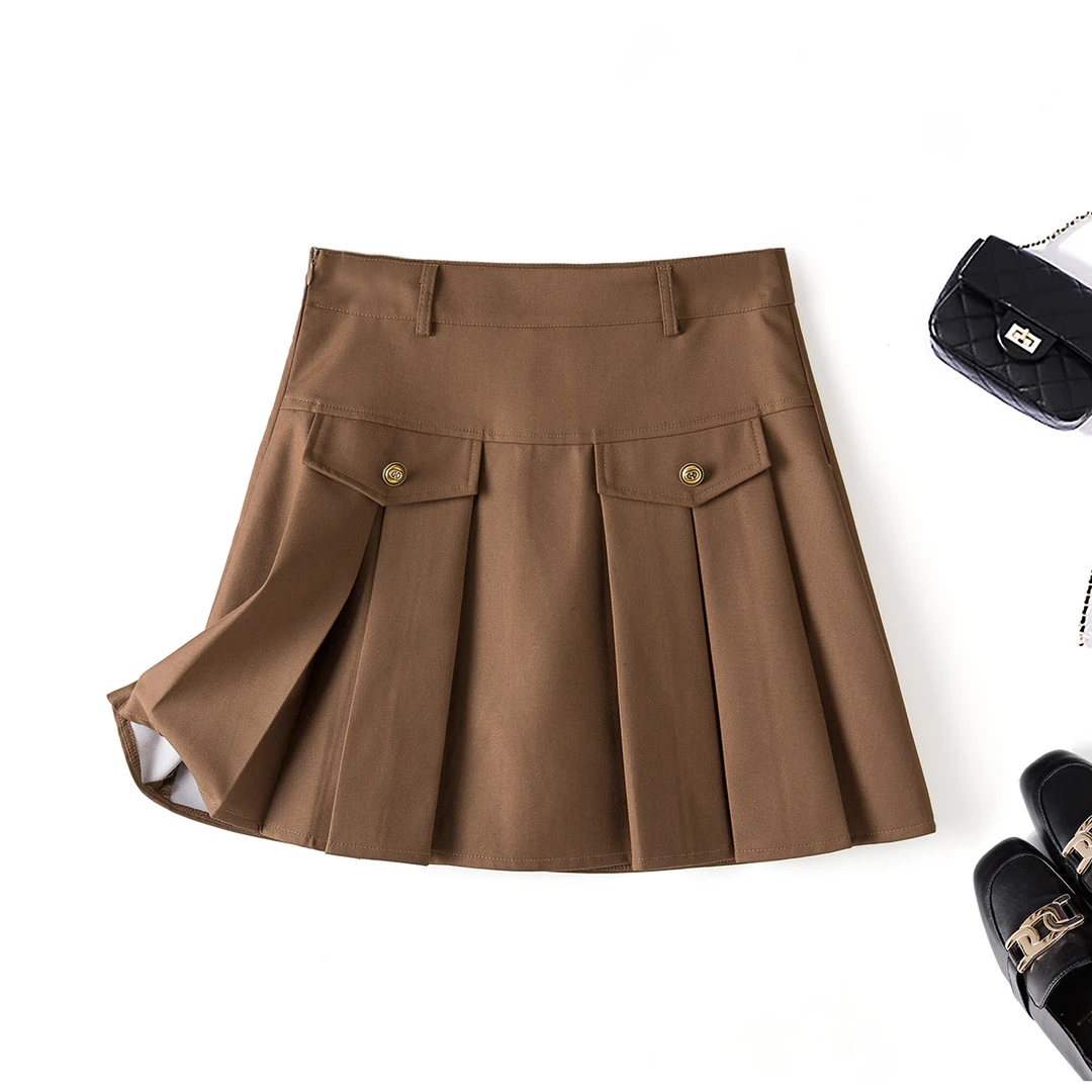 清【C魅甄选】62093大码女2025年春季韩版胖mm高腰遮胯显瘦百褶短裙