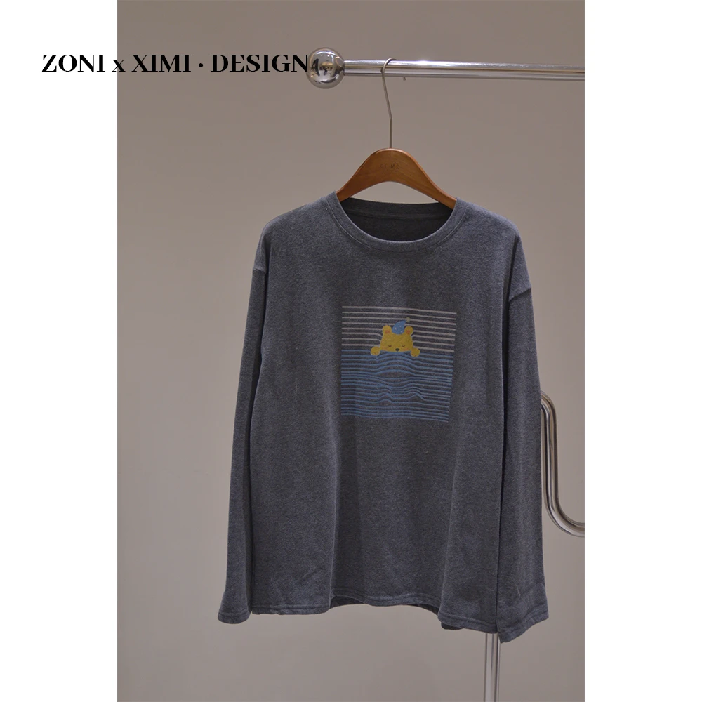 ZONI | 加厚磨毛印花维尼熊圆领长袖棉T恤打底上衣