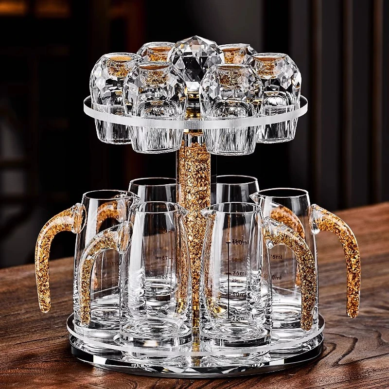 圣盈创意水晶玻璃家用白酒杯套装一口杯半两烈酒杯分酒醒酒器杯架