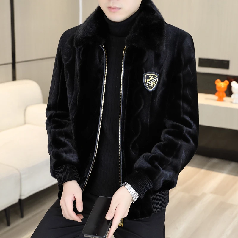 欧版高档时尚秋冬加厚爆款新品百搭男士夹克金雕绒皮毛呢大衣外套