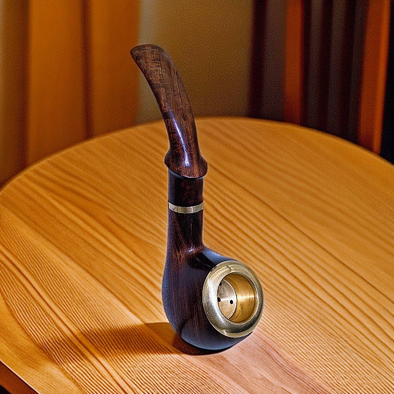 非洲紫檀中号铜锅带帽烟斗，铜锅帽子带粗细转换头，工厂直营