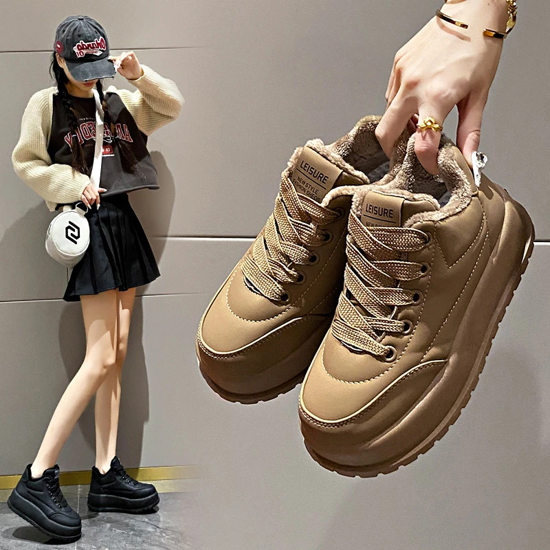 防风加绒厚底休闲鞋女2025冬新款学生韩版保暖休闲增高棉鞋