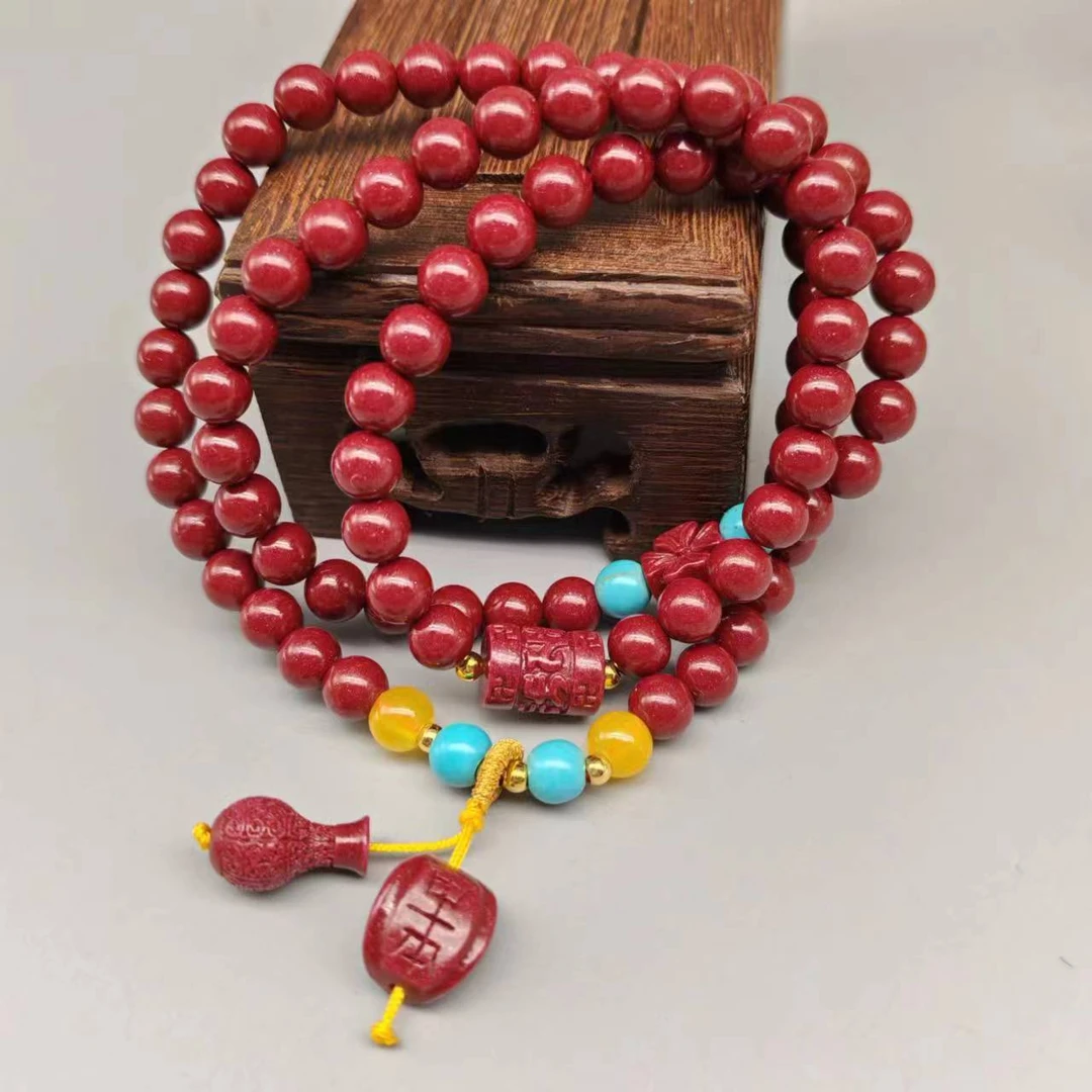 含辰砂工艺品GA233-紫金砂带四叶草配件宝瓶提溜多圈手串6mm