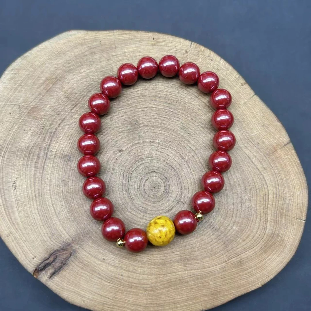 含辰砂工艺品W415帝王砂黄配珠单圈手串8mm