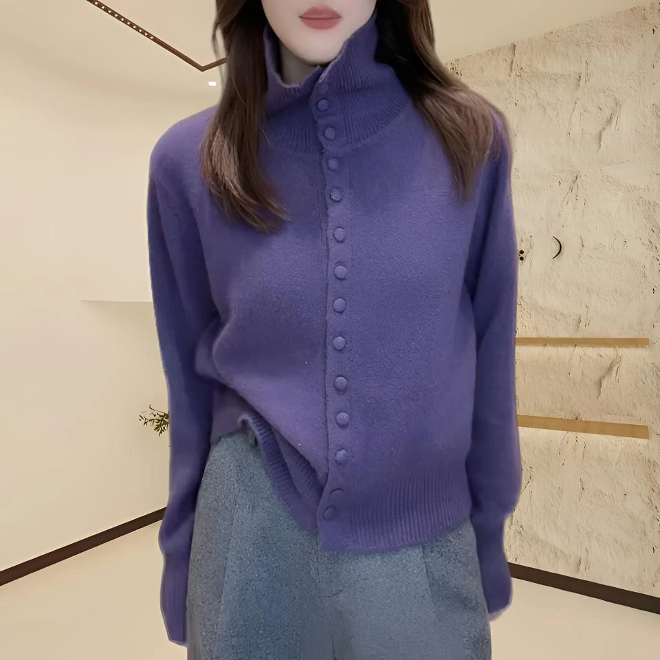 高领保暖针织开衫女士初秋冬款设计感小众洋气减龄内搭打底毛上衣