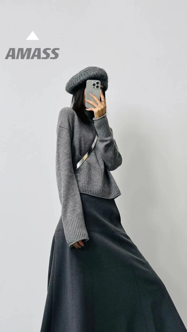 AMASS/阿玛施【伦敦迷雾】软糯高领慵懒风长袖山羊绒针织套头衫