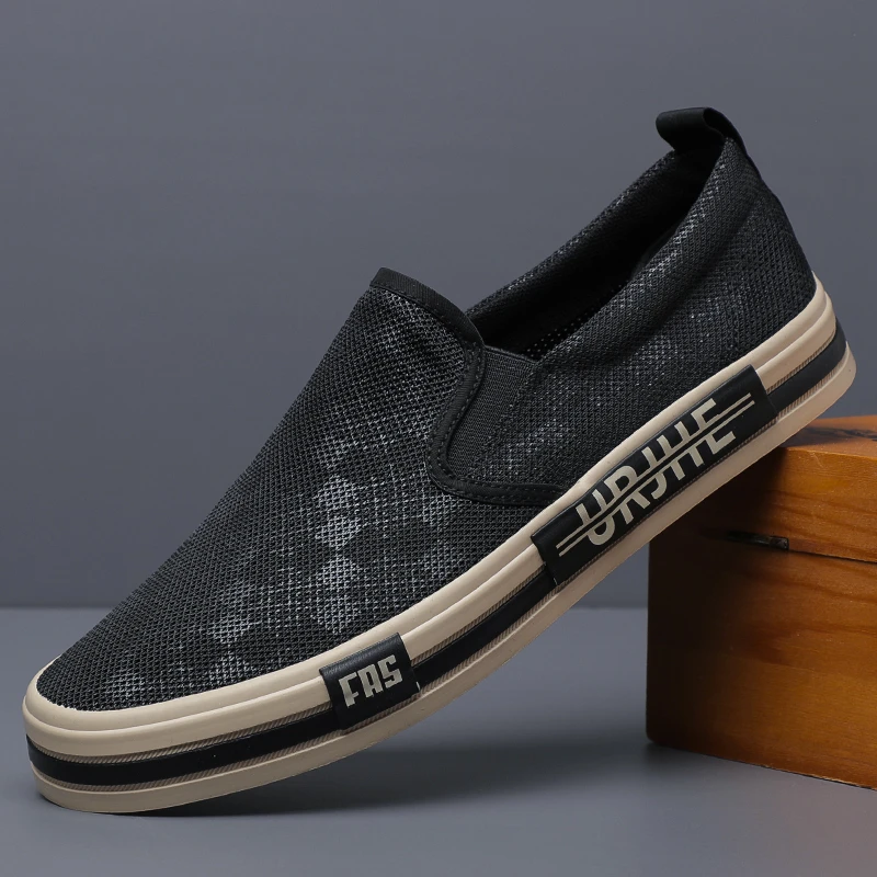 2024新款男鞋春夏季透气网鞋帆布鞋一脚蹬懒人鞋休闲老北京布鞋男