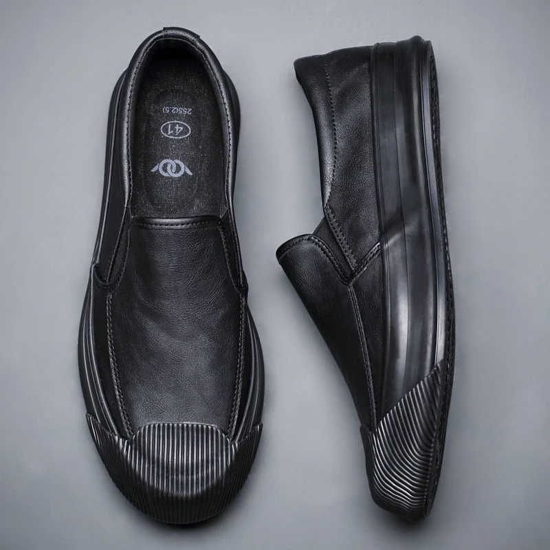 秋季新款潮鞋一脚蹬厚底休闲皮鞋男韩版百搭潮流板鞋低帮鞋子男鞋