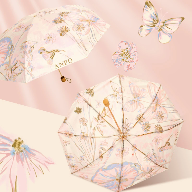 【五折双面花】双层黑胶超强防晒防紫外线晴雨伞两用遮阳太阳伞