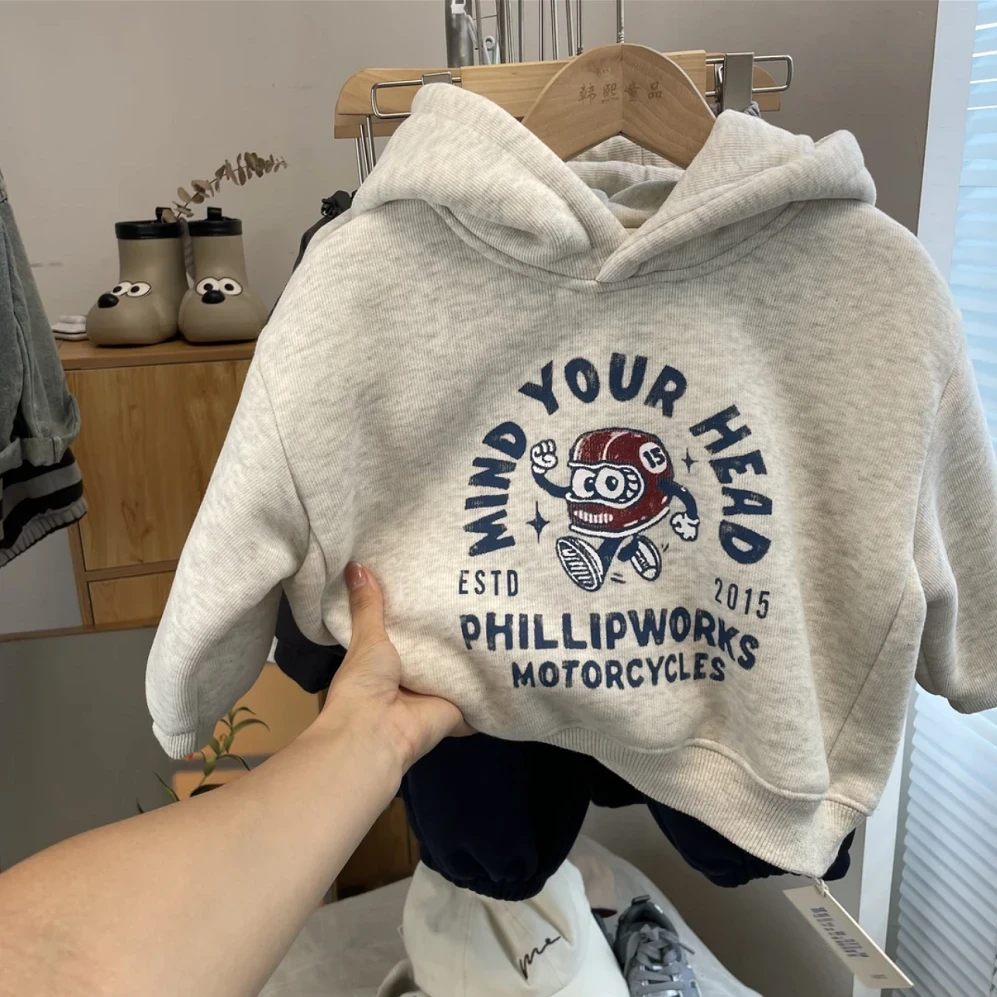 男童加绒连帽卫衣外套2025秋冬新款韩系中小童儿童装加厚保暖上衣