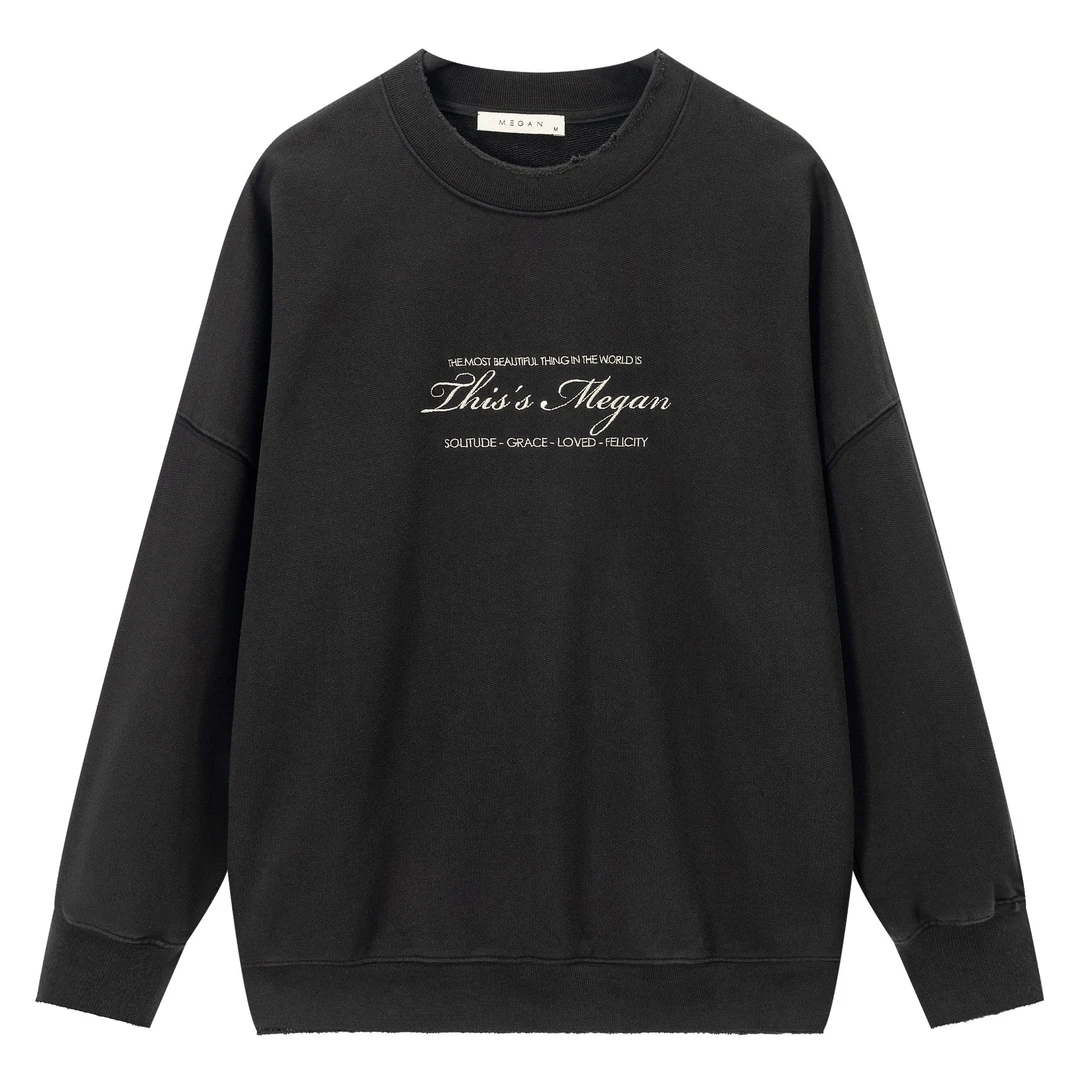 【MEGAN男士长袖卫衣】全棉重磅做旧男士圆领落肩卫衣