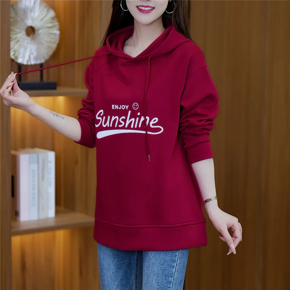暮纯霏女装店时尚洋气宽松减龄春连帽字母印花长款大码休闲卫衣女