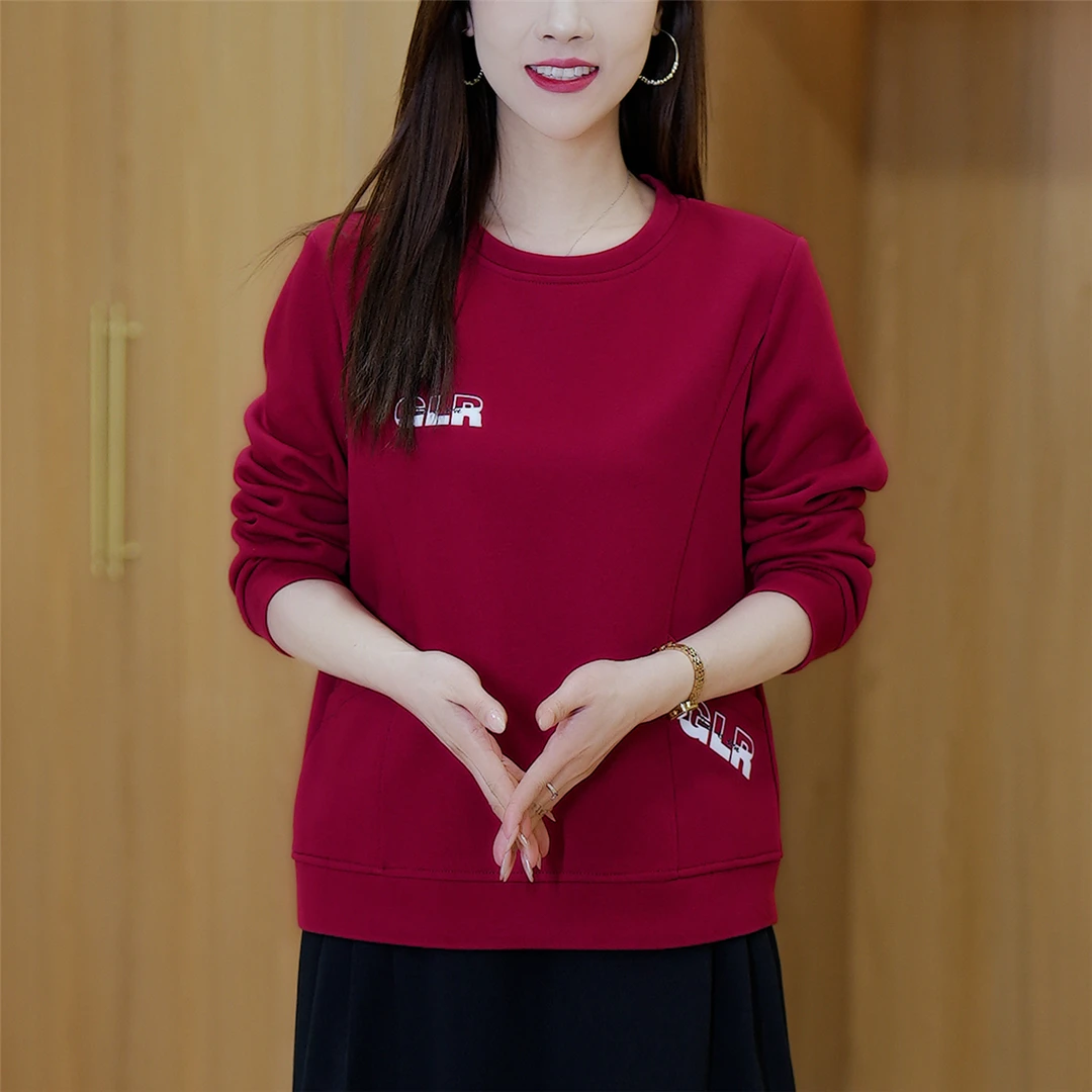 六六服装气质显瘦字母印花宽松圆领大版卫衣中年妈妈减龄洋气百搭