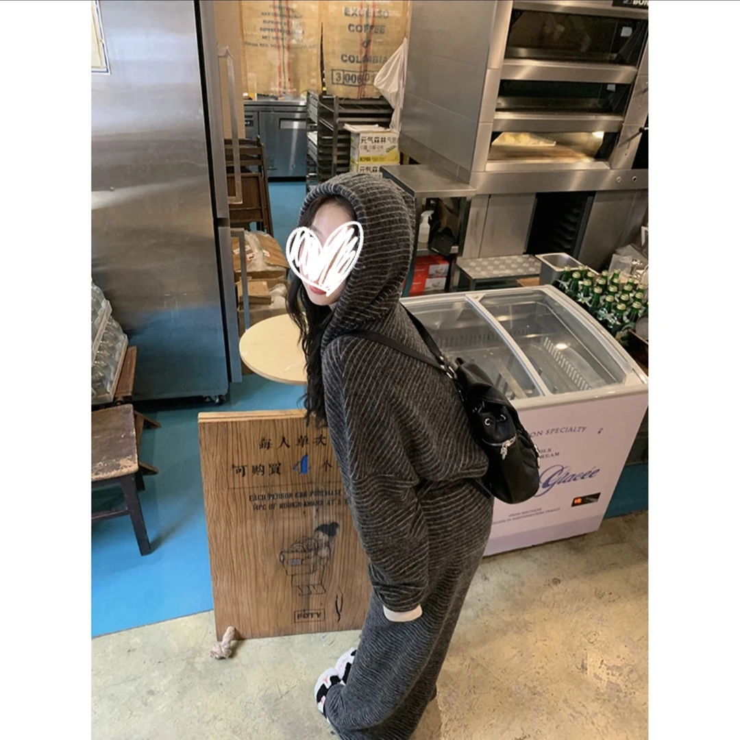 懒人穿搭  休闲松弛感条纹套装 软糯毛呢感 秋冬洋气百搭套装8039