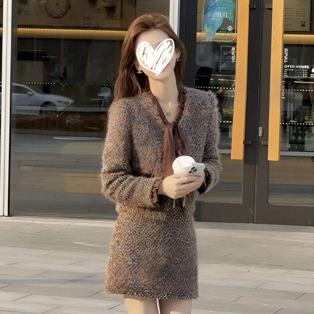 2024秋冬新女法式名媛风V领小香风套装8065