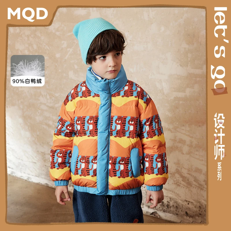 MQD童装冬季新款儿童满印羽绒服卡通立领羽绒外套潮酷922421302