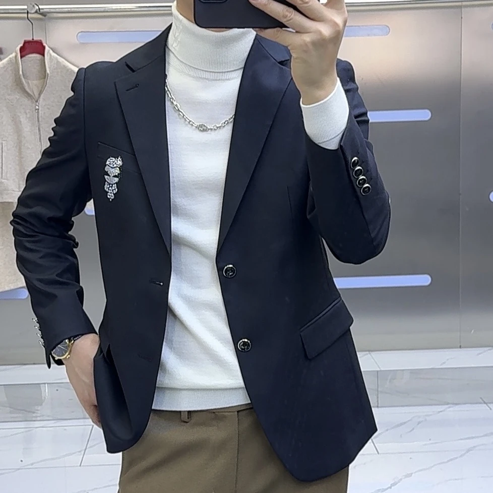 男士新款工艺潮流百搭黑色韩版优质西服外套