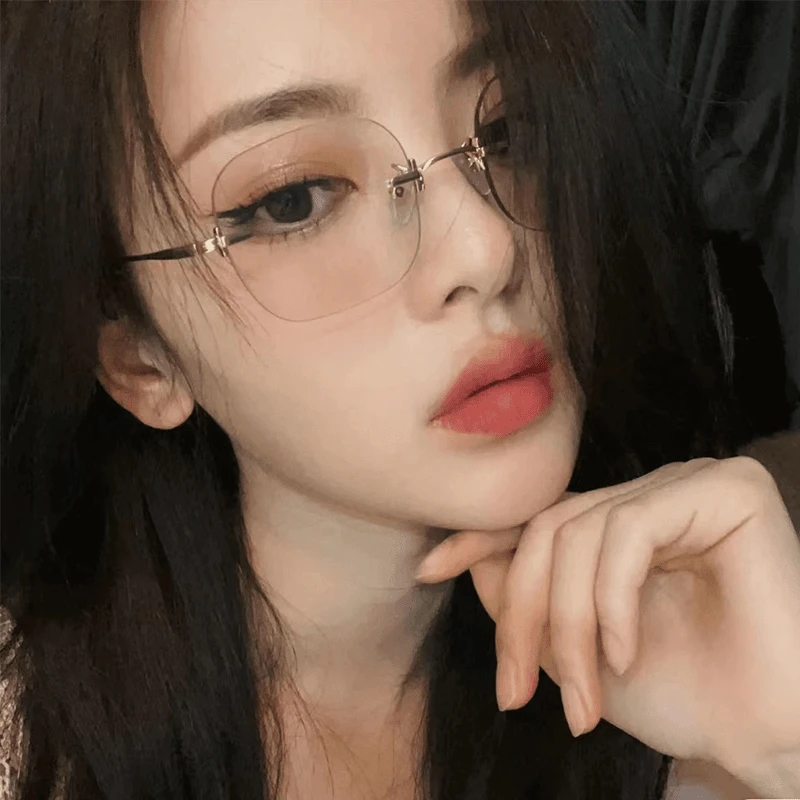 网红款清纯无框眼镜女韩版潮时尚潮近视眼镜架无边框防蓝光眼镜框