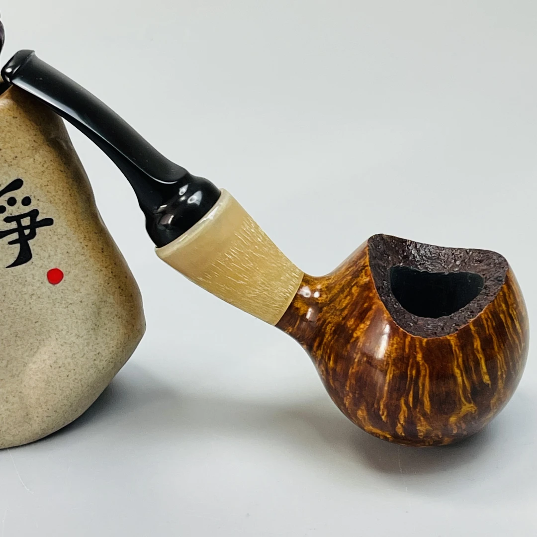8870光面黄金对比染色牛角圈3毫米烟具(大约 内径20斗深26长140)