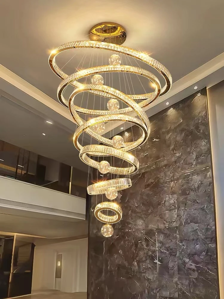 新款别墅水晶复式楼大吊灯轻奢挑高餐厅楼梯间中空挑空客厅吊灯