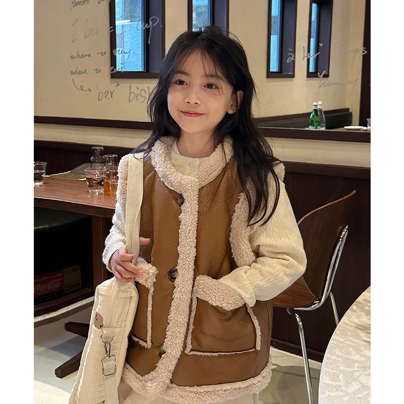 DTC2314女大童韩版时髦复古马甲冬季新品洋气外穿加绒坎肩