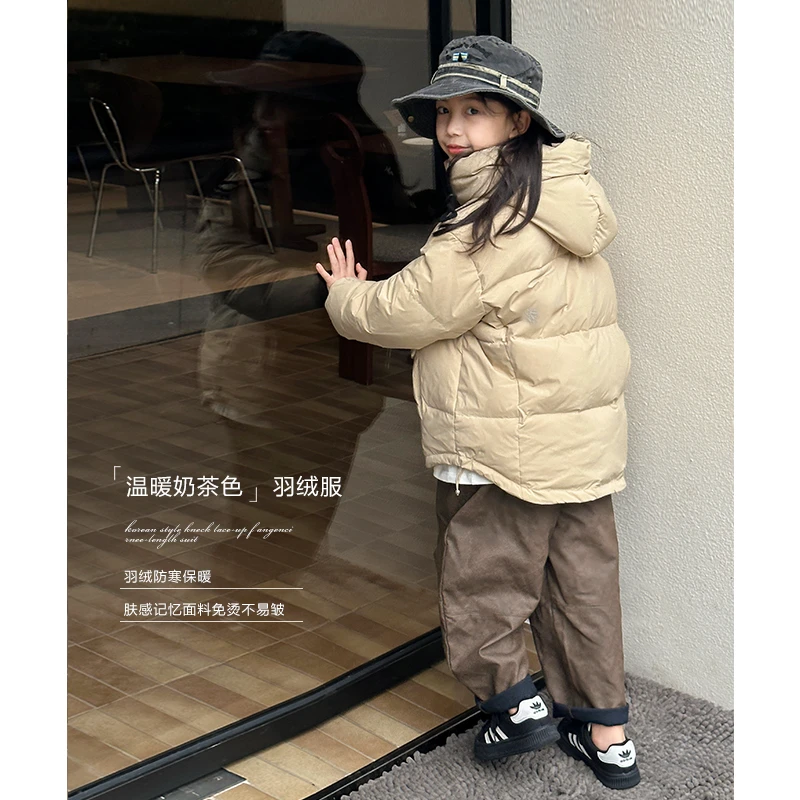DTC2312女大童韩版洋气简约羽绒服冬装新款中大童连帽保暖外套潮
