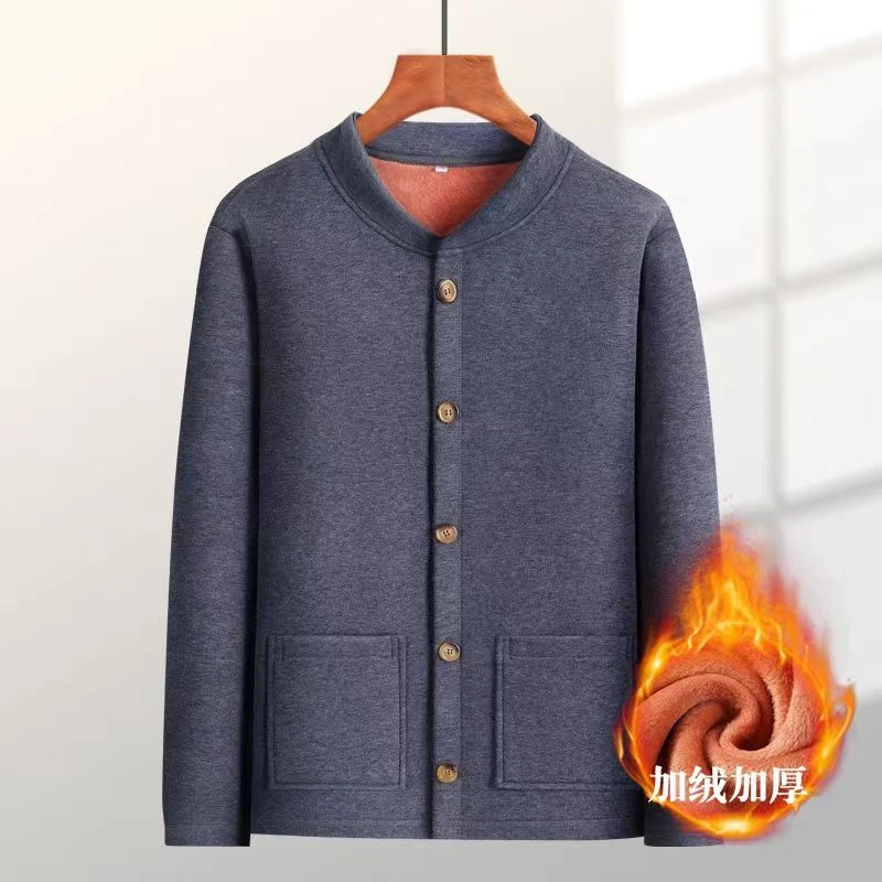 中老年人秋冬保暖内衣套装男士加绒加厚爸爸套装老人开衫秋衣秋裤