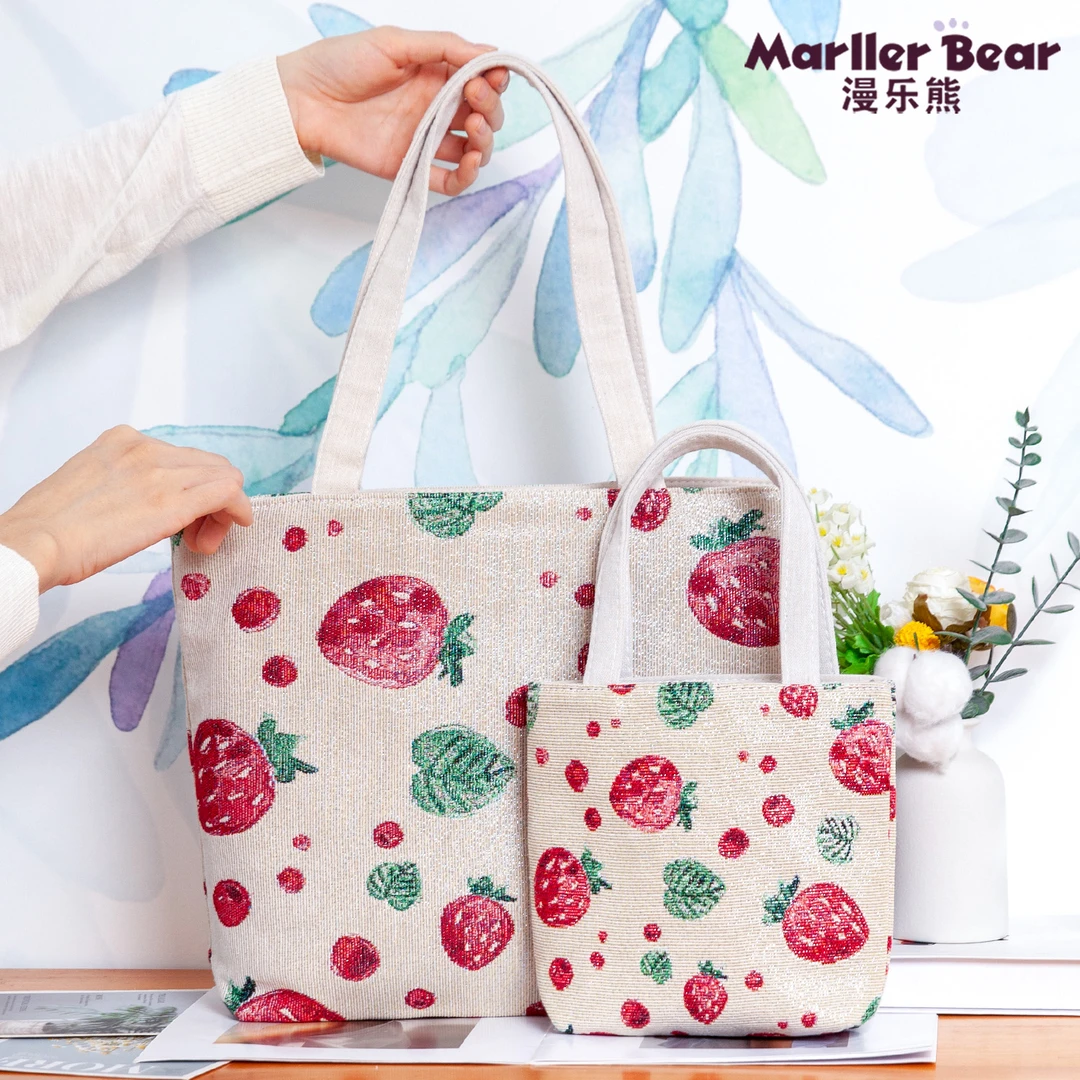 休闲帆布女士通勤手提袋百搭提花刺绣耐磨时尚单肩ins便携包包1