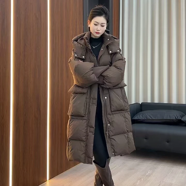 ZROCHYMUN新款加厚白鸭绒连帽宽松款羽绒服大口袋冬季时尚过膝5