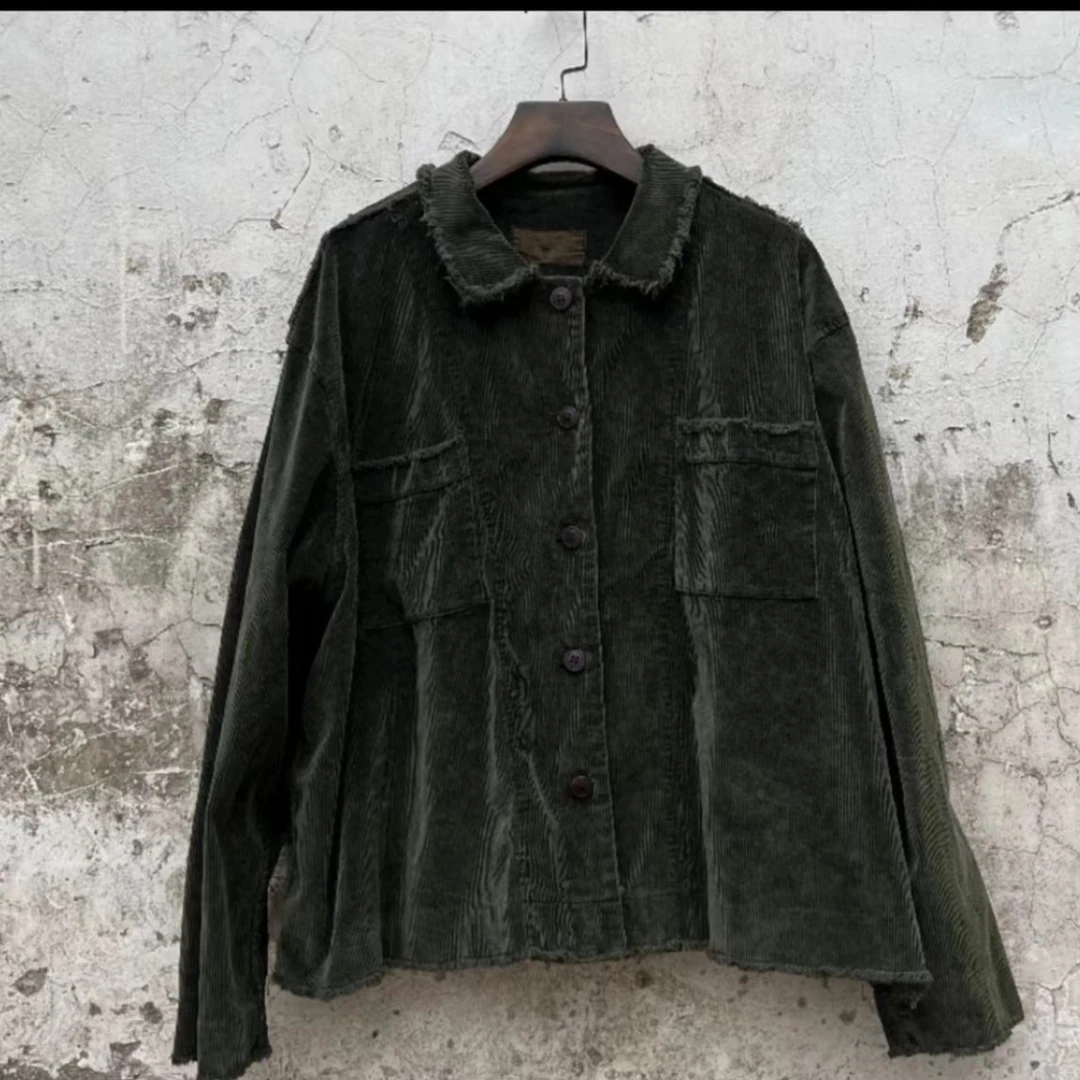 妝點家分享 樆木布衣 0256 复古手工做旧宽松休闲进口灯芯绒外套