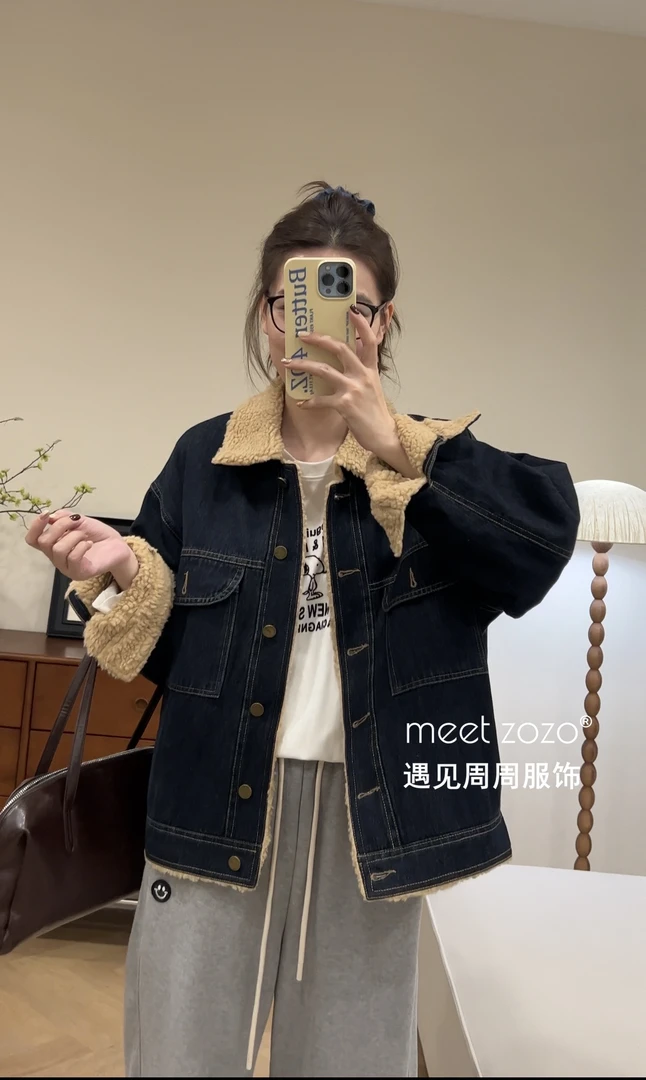 MEET ZOZO【周周】“COCO牛仔”冬季韩系加厚毛毛牛仔外套女1410101