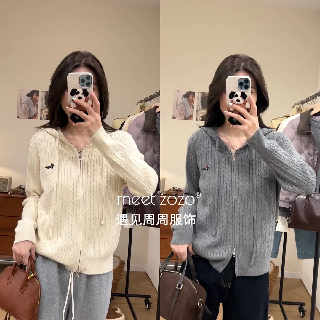 MEET ZOZO【周周】“慢调生活”秋冬时尚刺绣麻花拉链毛衣外套1410253