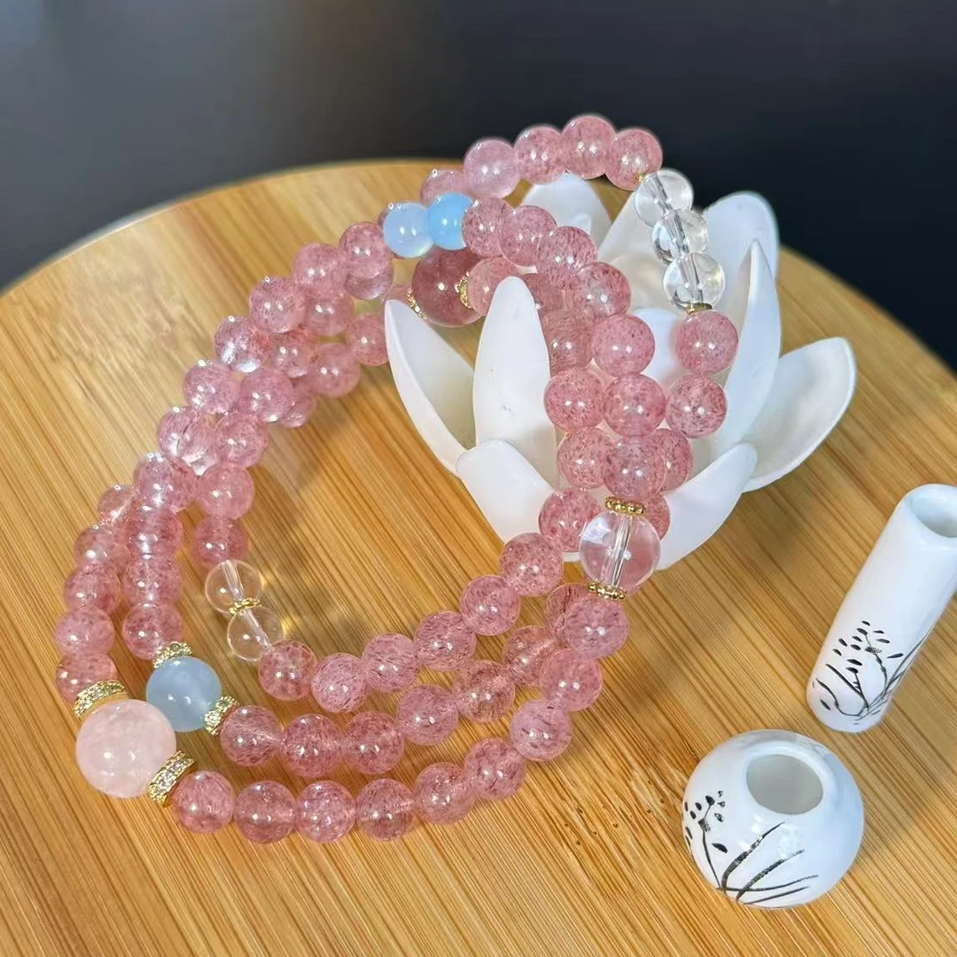 9265单圈时尚轻奢简约冰体草莓晶白水晶清新海蓝宝手串甜美女款