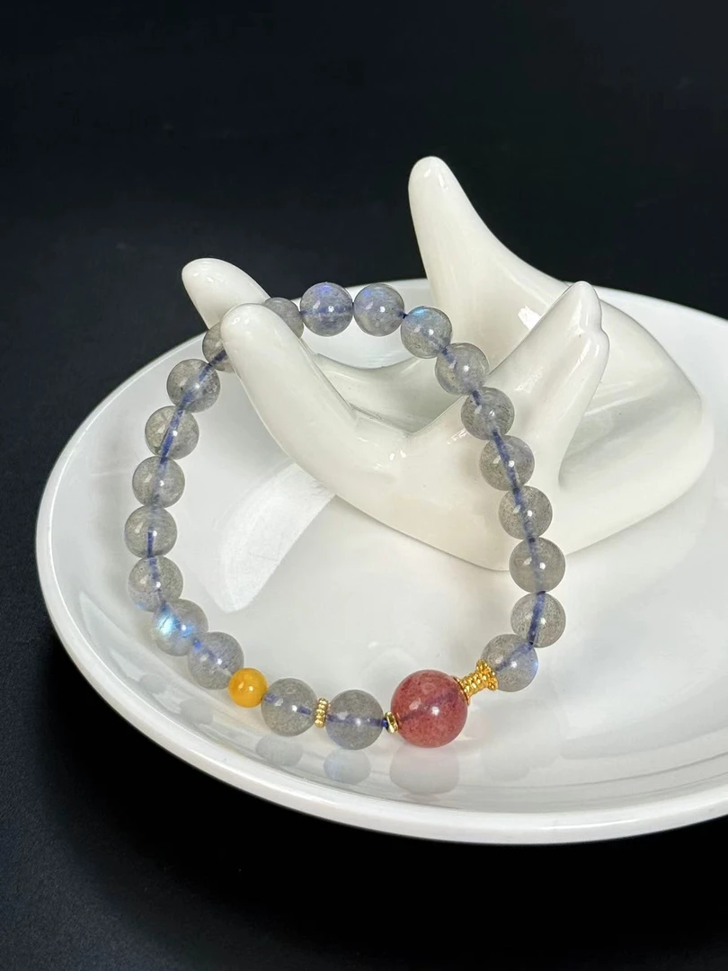 灰月光手串7mm天然月光石百搭手串女款单圈精美女草莓晶手串9873