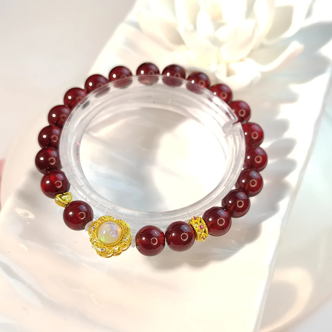 9A级酒红石榴石手串女款天然石榴石高货正品9890