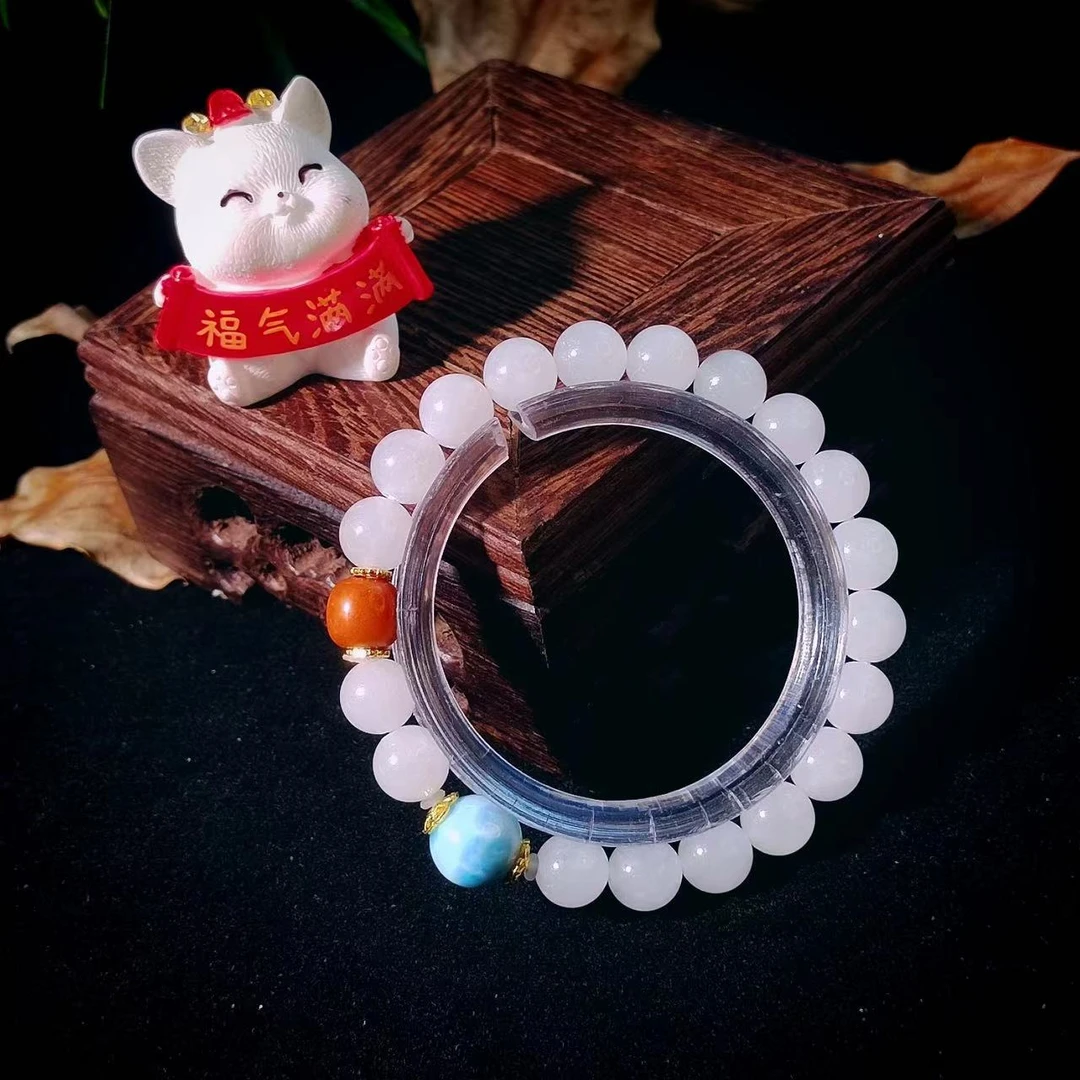 和田玉海纹石白玉手串8-9mm女士精美白色天然和田玉手串9794