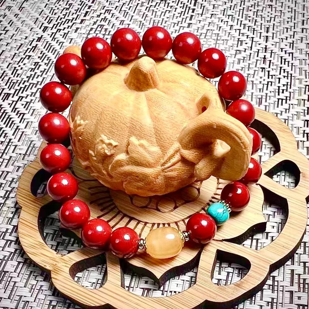 天然辰砂天然紫辰砂蜜蜡枣珠朱砂手串本命年招财通运好物9375