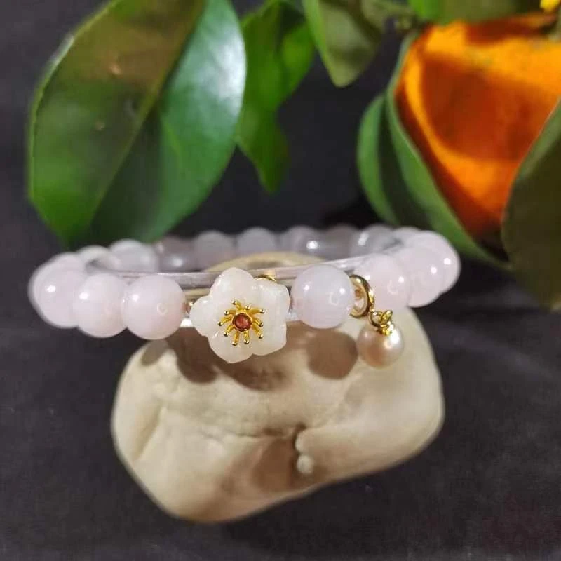 粉晶小花手串女款8mm轻奢精美百搭天然水晶手串9653