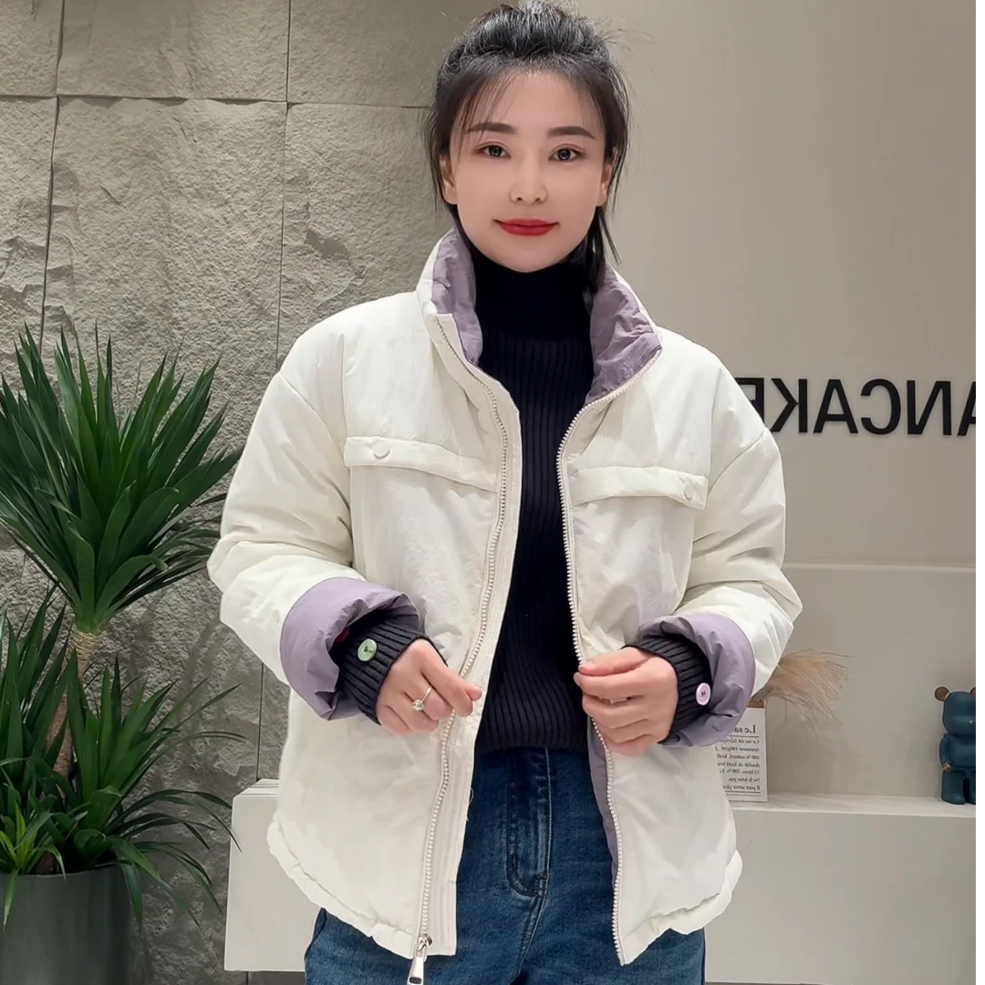 【冬季新款】糖果色立领整张棉撞色拼接棉服241196款